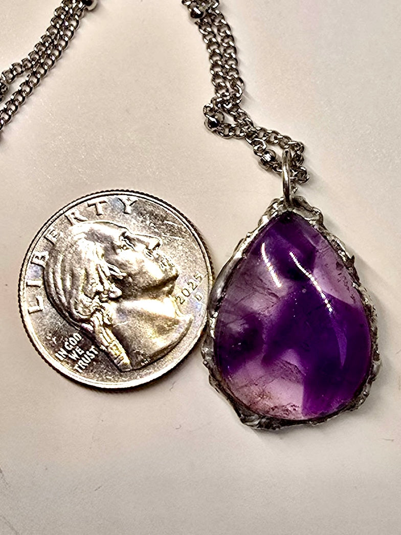 Trapiche Amethyst Crystal Teardrop Pendant