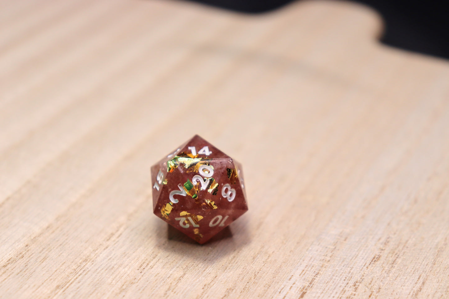 Crystal Dice STRAWBERRY QUARTZ & GOLD LEAF