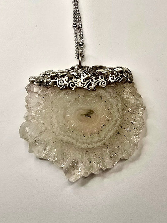 Solar Quartz Stalactite Cross Section Crystal Pendant