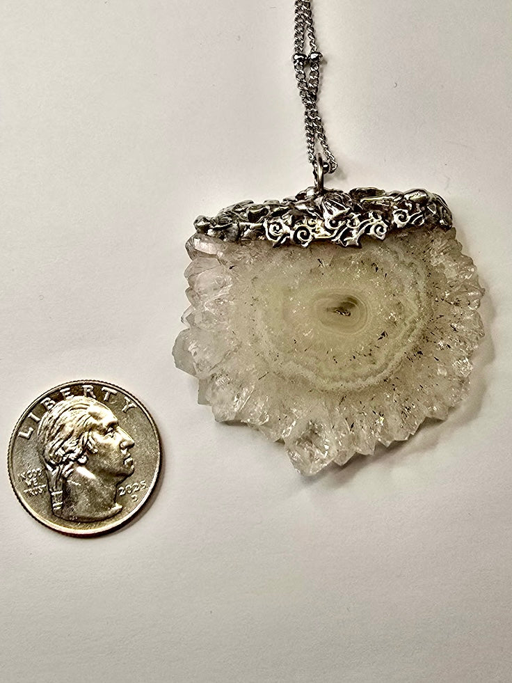 Solar Quartz Stalactite Cross Section Crystal Pendant