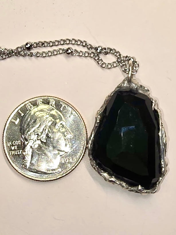 Faceted Green Obsidian Crystal Pendant