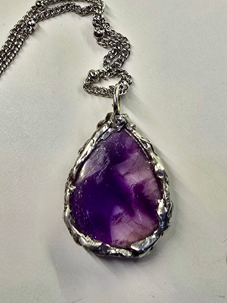 Trapiche Amethyst Crystal Teardrop Pendant